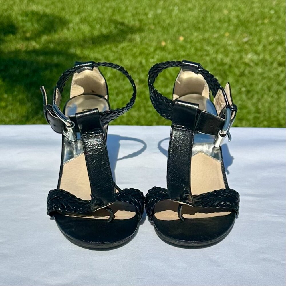 MICHAEL Michael Kors Juniper T-Strap Leather Braided Dressy Sandal Black 7 NWB